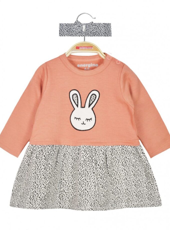 Energiers Φόρεμα με εμπριμέ μοτίβο και απλικέ λαγουδάκι με ασορτί κορδέλα μαλλιών