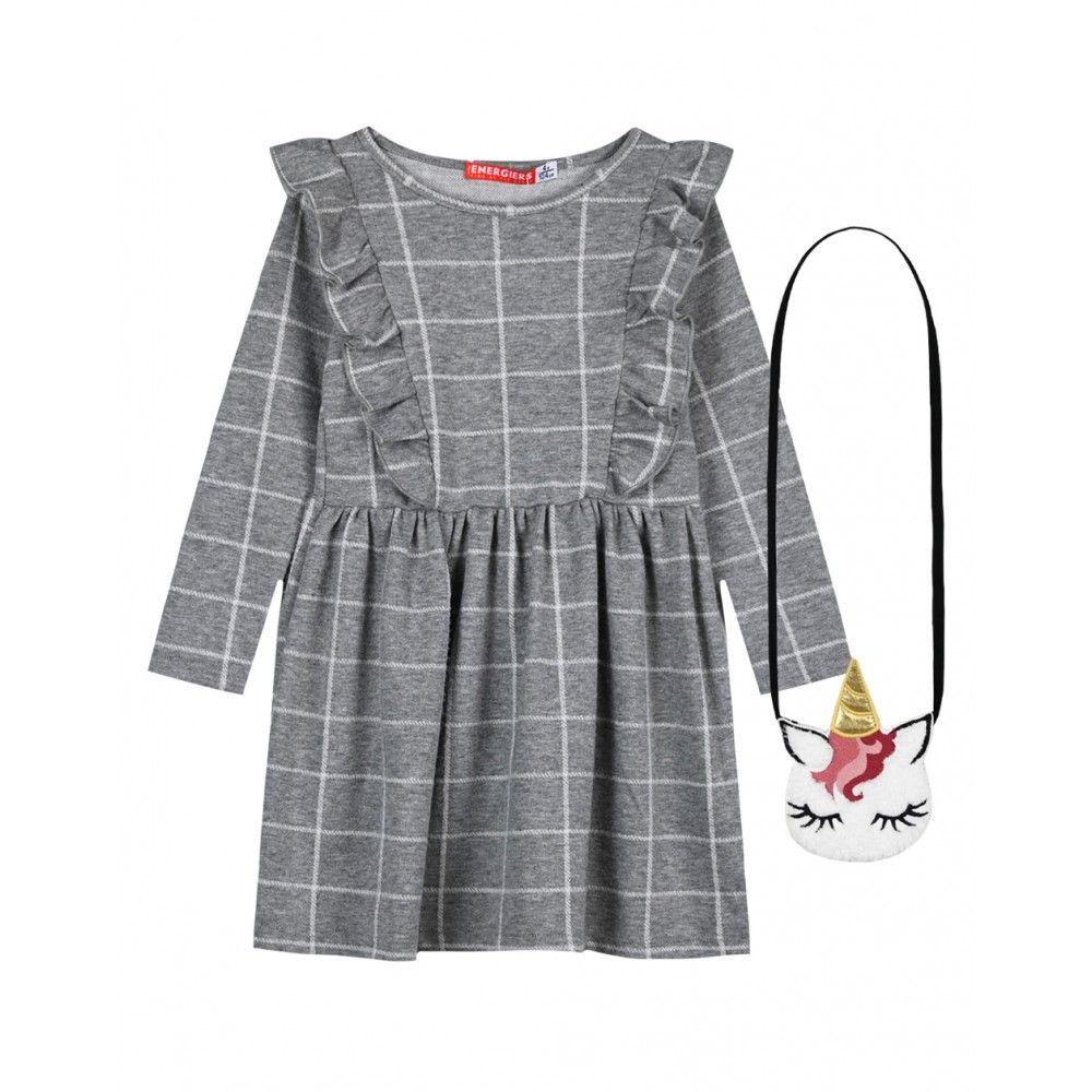 Energiers Παιδικό Φόρεμα Ζακάρ Με Καρώ Μοτίβο και Τσαντάκι Unicorn