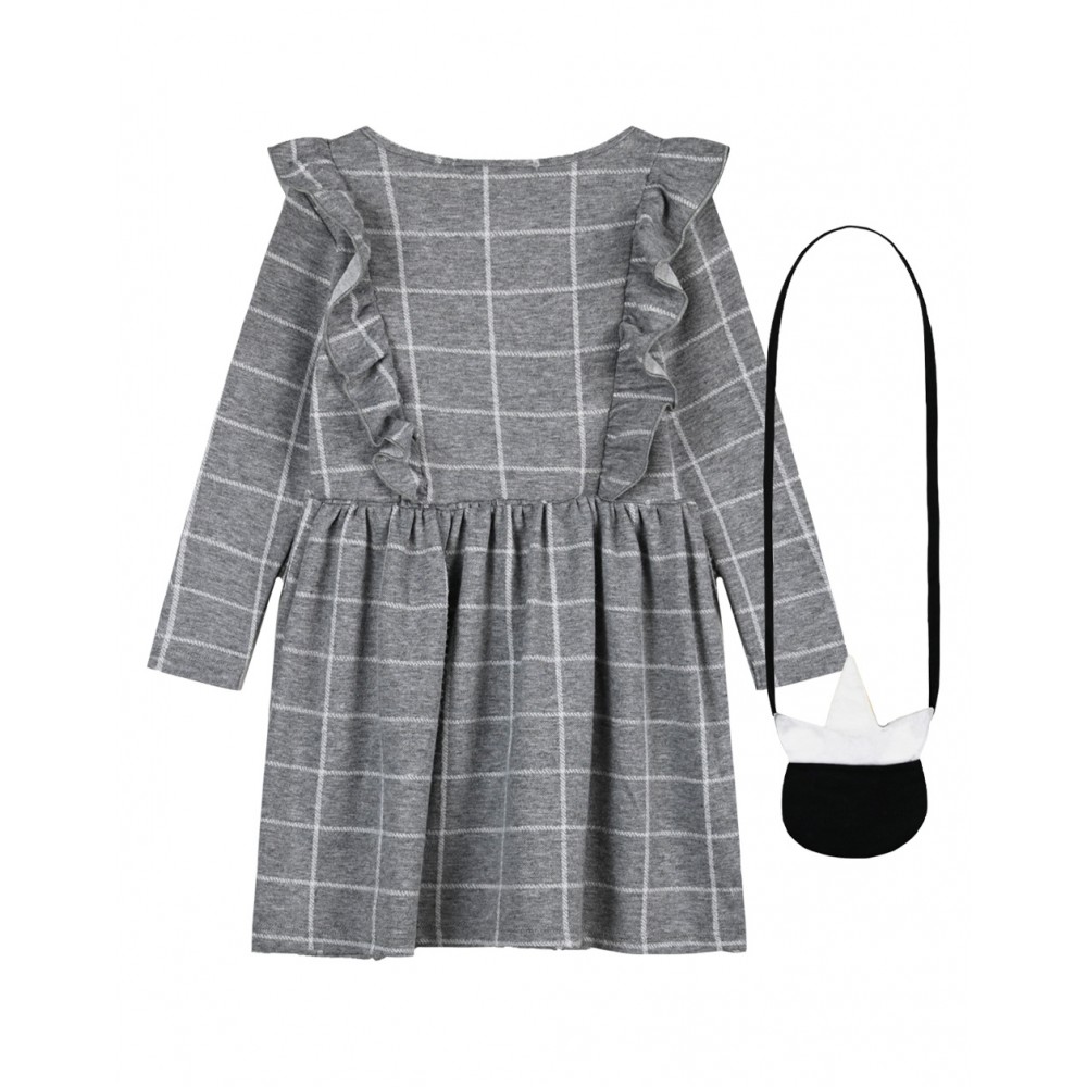 Energiers Παιδικό Φόρεμα Ζακάρ Με Καρώ Μοτίβο και Τσαντάκι Unicorn - Image 2