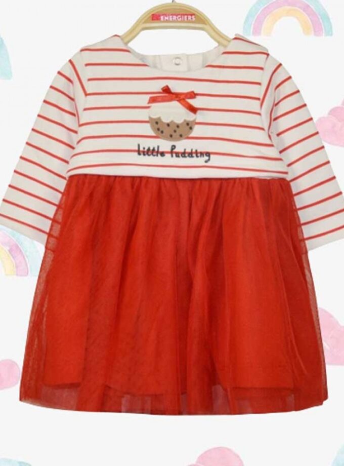 Energiers Βρεφικό Φόρεμα ριγέ κόκκινο με τούλι και κέντημα